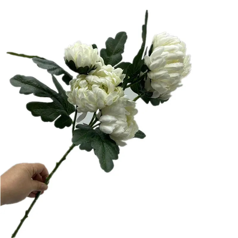Artificial Silk Chrysanthemum Branch – 5 Heads, 57cm Stem Artificial Silk Flowers Axl