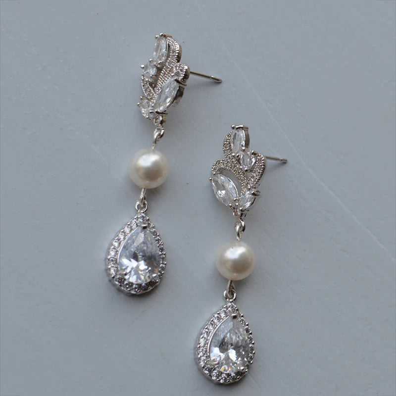 Huitan Bridal Drop Earrings – Imitation Pearl & Cubic Zirconia Drop Earrings Axl