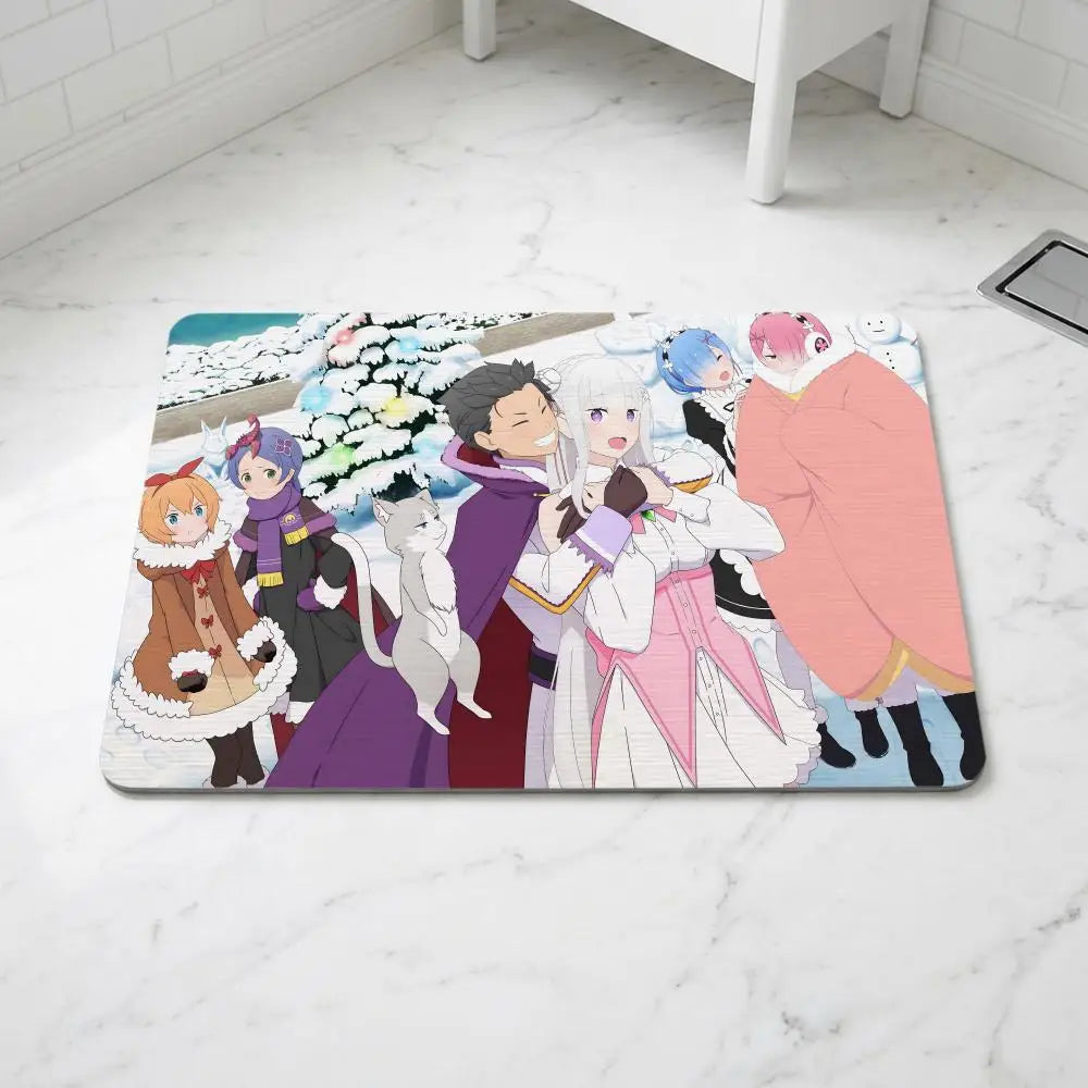 Diatomite Bath Mat – Quick Dry Anti-Slip ReZero Anime Design Diatomite Bath Mat Axl