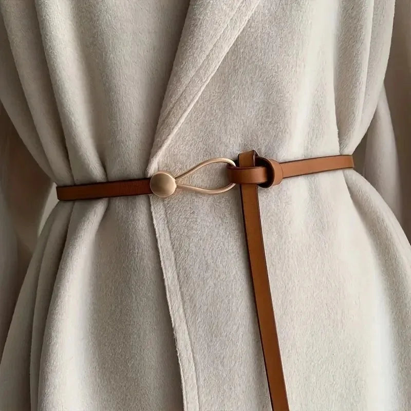 Women's Thin Knotted Belt – Vintage Split Leather Waistband Leather Fashion Belt Axl