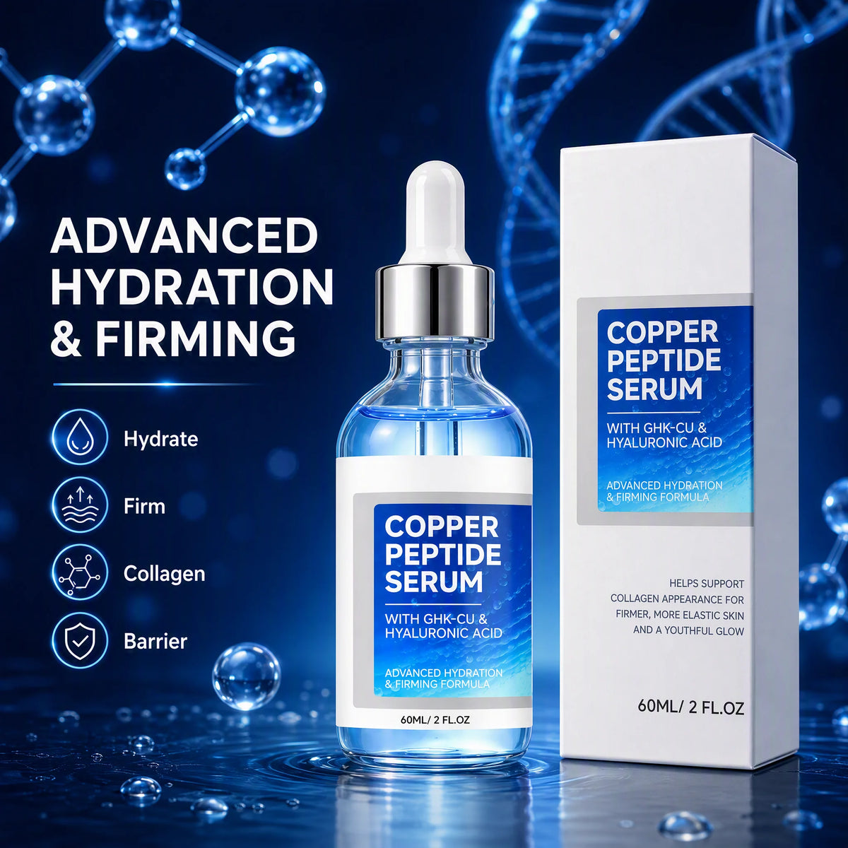 Copper Peptide Face Serum GHK-Cu, Hyaluronic Acid & Niacinamide Face Serum Axl
