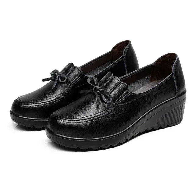 Women's Wedge Loafers – Microfiber Casual Slip-On Shoes Wedge Loafers Axl Black-9907 35