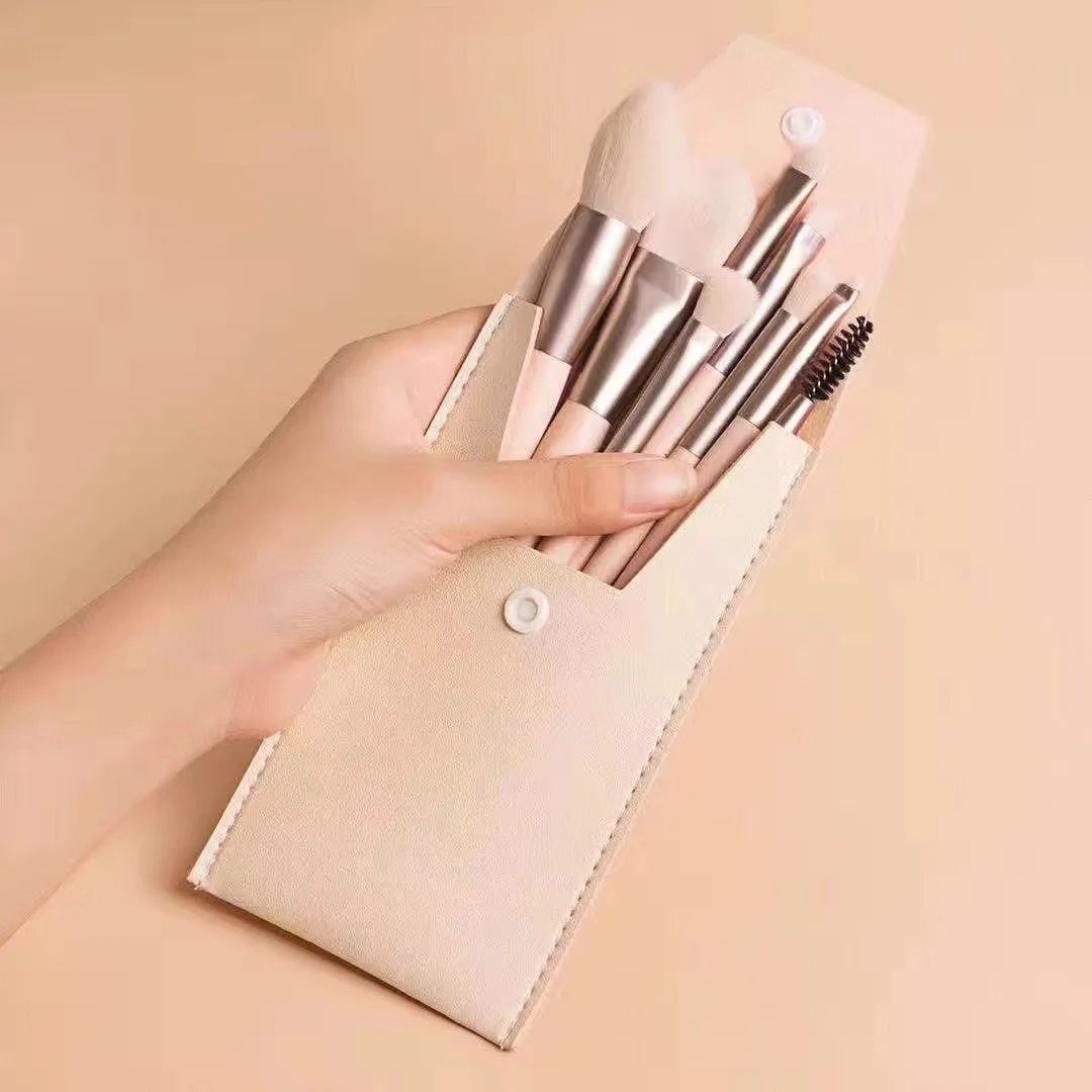 Professional Makeup Brush Set – Contour, Highlight & Eye Shadow Makeup Brush Set Axl Beige 8 pieces leath