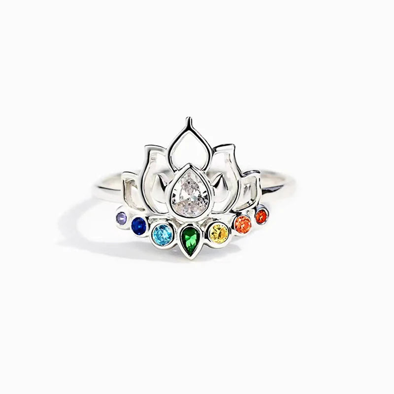 Huitan Lotus Flower Ring – Colorful CZ Statement Ring for Women Fashion Statement Ring Axl