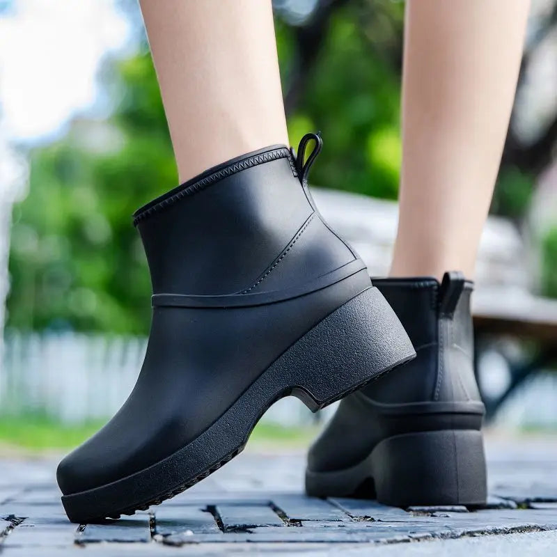 Lorilury Women's Black Platform Ankle Rain Boots | Anti-Slip Women's Rain Boots Axl