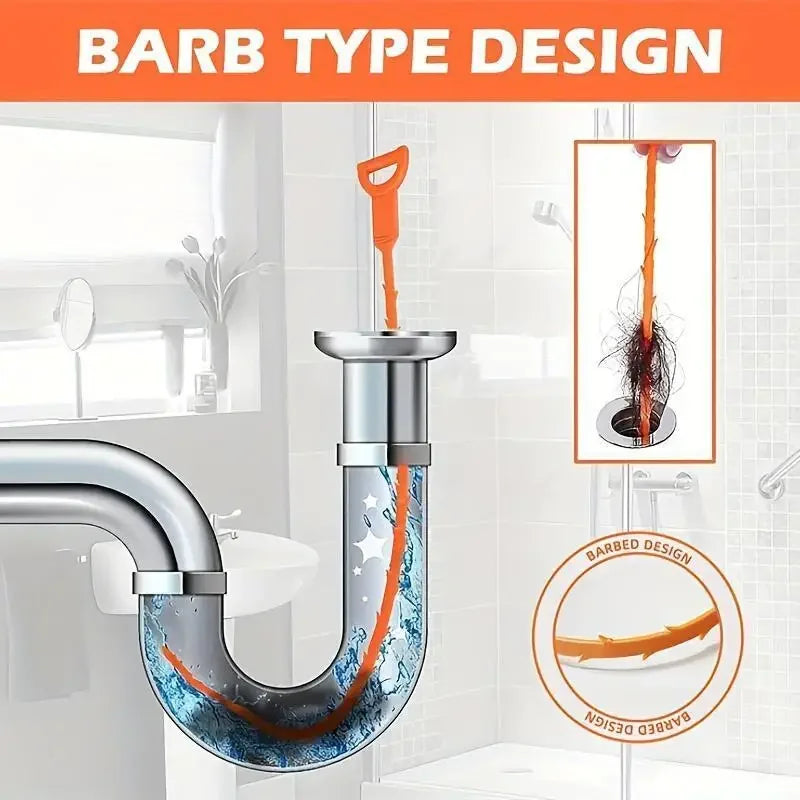 Drain Hair Clog Remover Tool – Pipe Cleaning Snake (Orange) Drain Cleaning Tool Axl