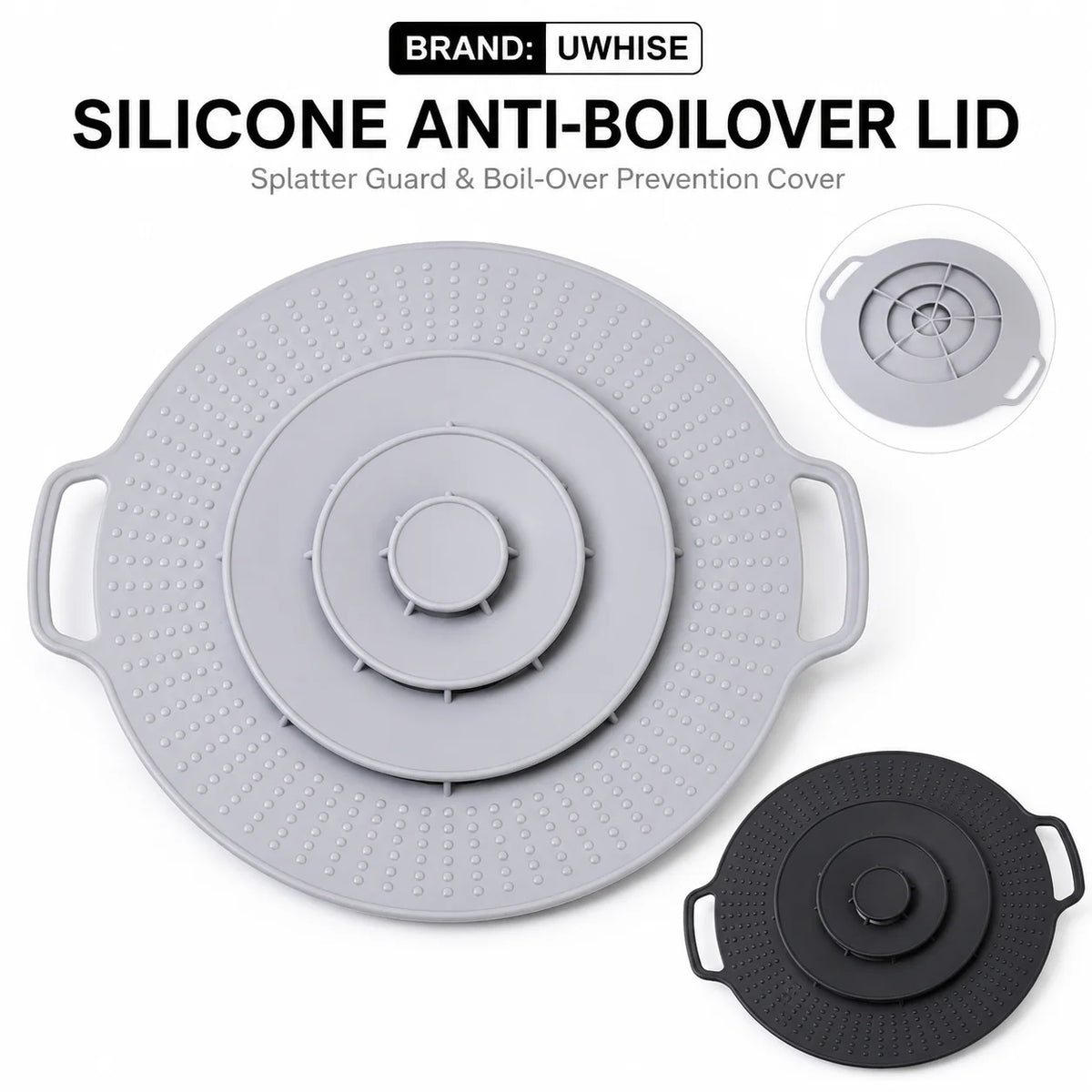 UWHISE Silicone Anti-Boilover Lid & Splatter Guard Pot Cover Silicone Pot Lid Axl