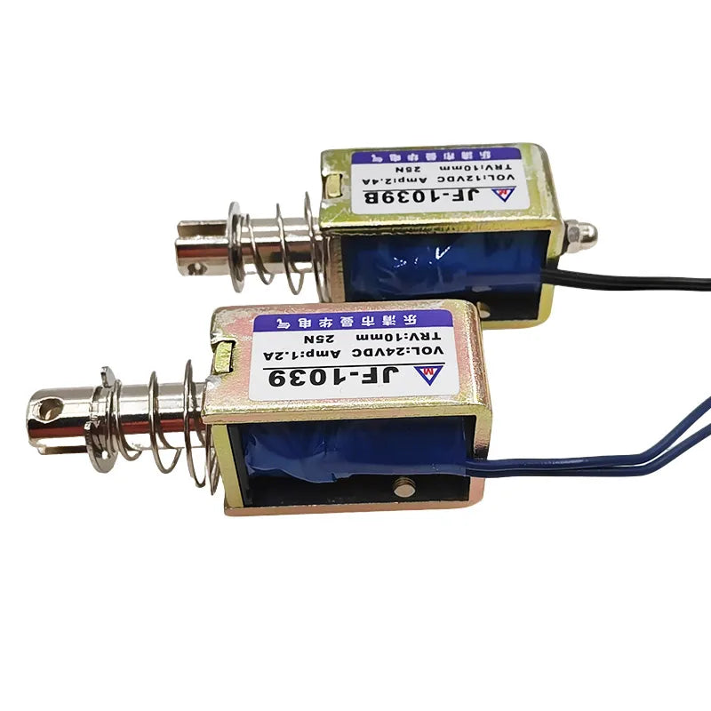 2-Pack JF-1039 DC 12V Push-Pull Solenoid 25N 10mm | Actuator Linear Solenoid Actuator Axl