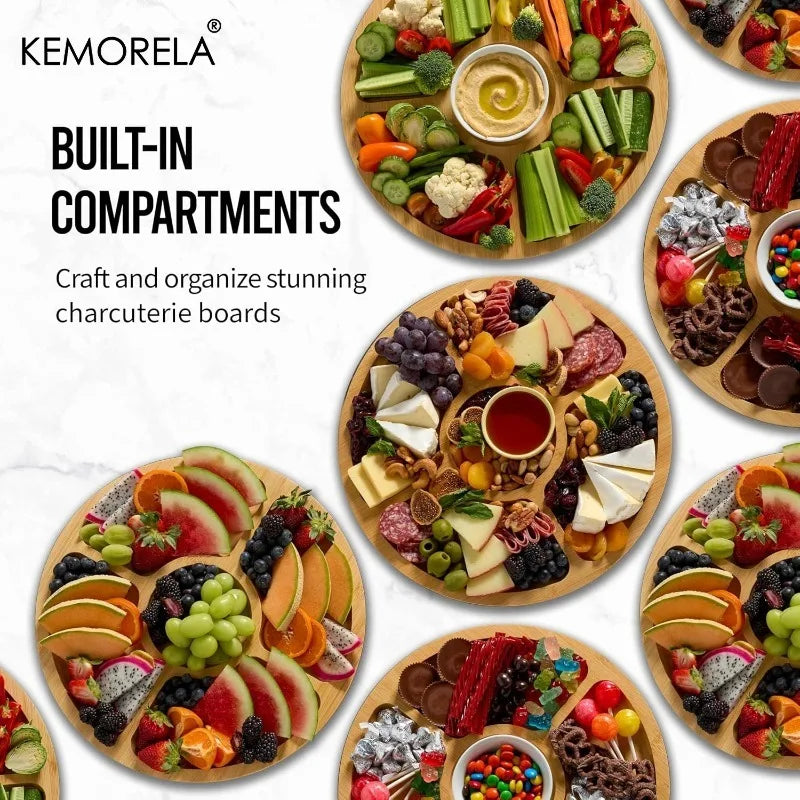 KEMORELA Bamboo Charcuterie Board – 5 Compartments & Lid Charcuterie Board Set Axl