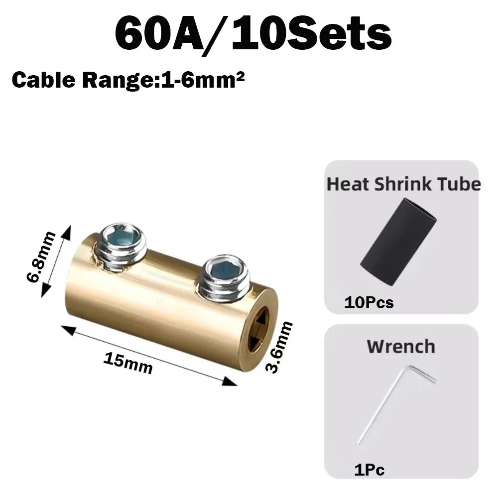 Waterproof Brass Terminal Block Wire Connector 10A 20A 60A Butt Joint Wire Terminal Connector Axl 60A Round-2holes