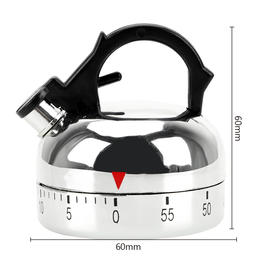60-Min Mechanical Kitchen Timer – Kettle Shape Countdown Alarm Mechanical Kitchen Timer Axl