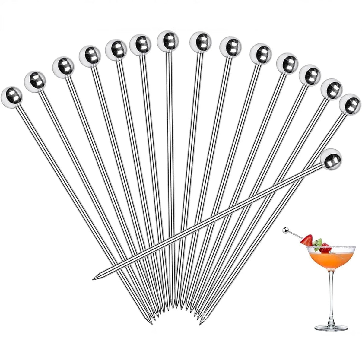 Stainless Steel Cocktail Picks – Martini & Fruit Sticks 10/50/100pc Cocktail Picks Axl