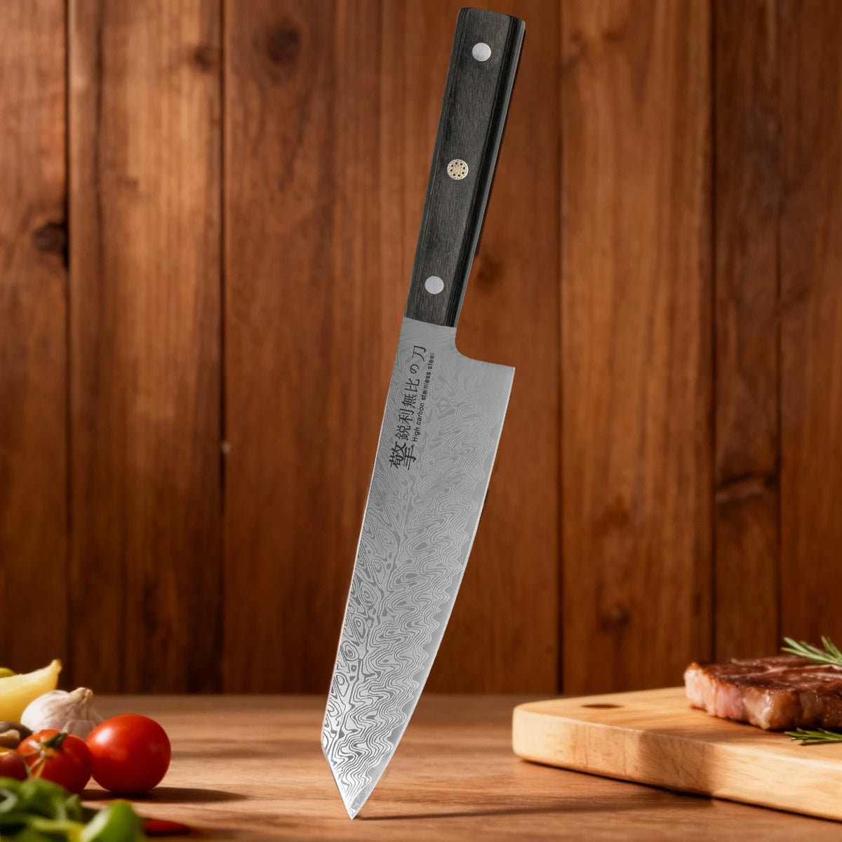 Damascus Japanese Chef Knife – Sharp Carbon Steel Wood Handle Chef Knife Axl 1pcs C