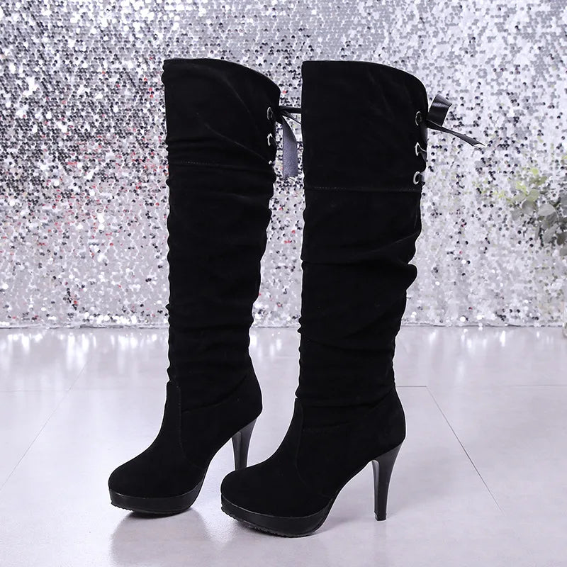 Women's Over-the-Knee Knight Boots – Platform Stiletto Heel Over-the-Knee Boots Axl Black (matte) 34
