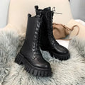 Women's Mid-Calf Winter Boots – British Lace-Up Thick Sole Mid-Calf Winter Boots Axl Black Mid Calf Boots 38