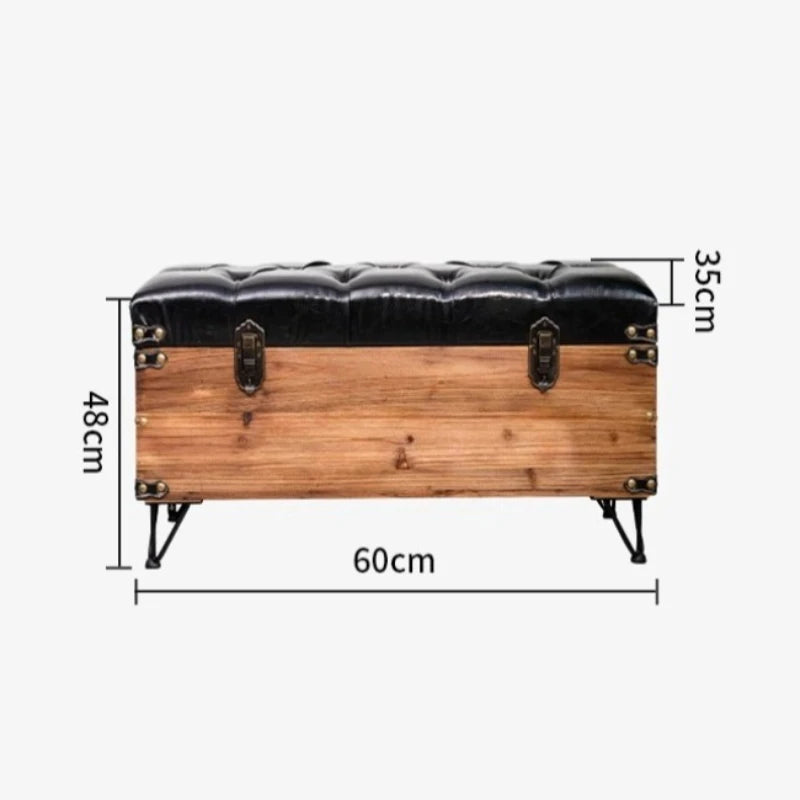 Solid Wood Storage Ottoman Bench – 35L Retro Cushioned Stool Storage Ottoman Bench Axl Small