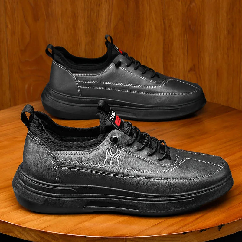 YBQJOO Men's Lace-Up Leather Sneakers – Non-Slip Casual Shoes Men's Casual Sneakers Axl GRAY 40