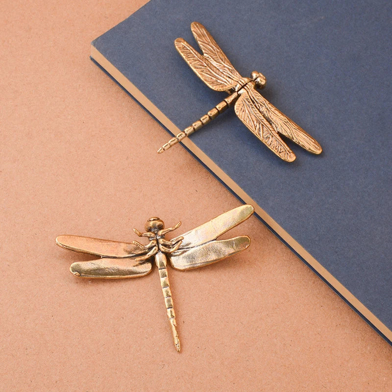 Vintage Brass Dragonfly Ornament – Mini Feng Shui Desk Decor Miniature Figurine Axl