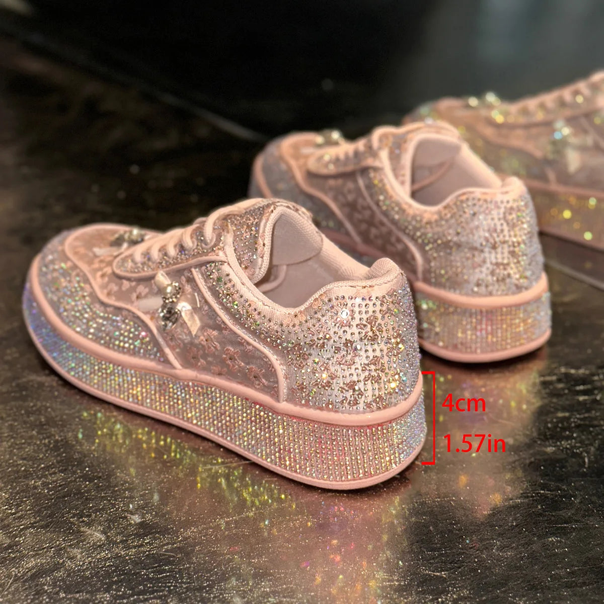 Women's Rhinestone Platform Sneakers – Plus Size Bling Shoes Platform Sneakers Axl Pink 43