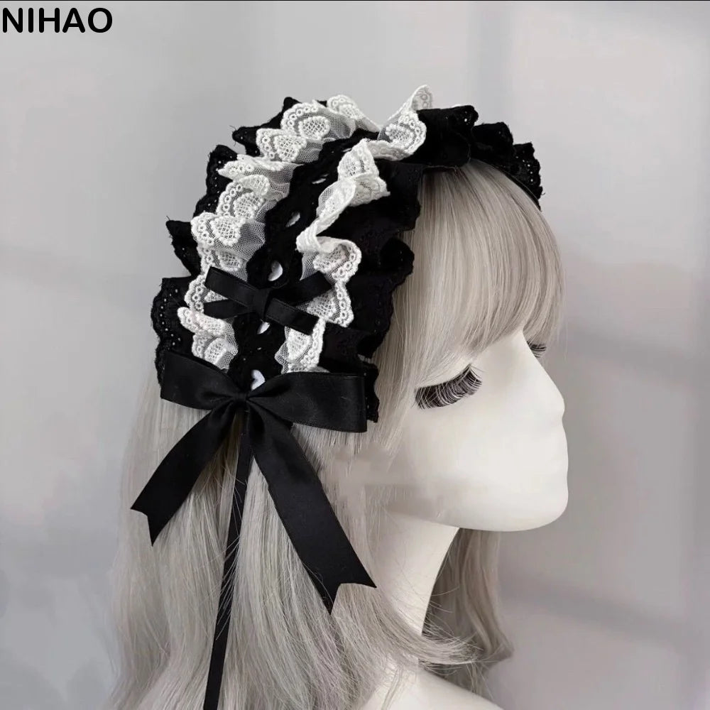 Gothic Lolita Wings Lace Headband – Ruffled Rivet Hairband Lace Hair Headband Axl