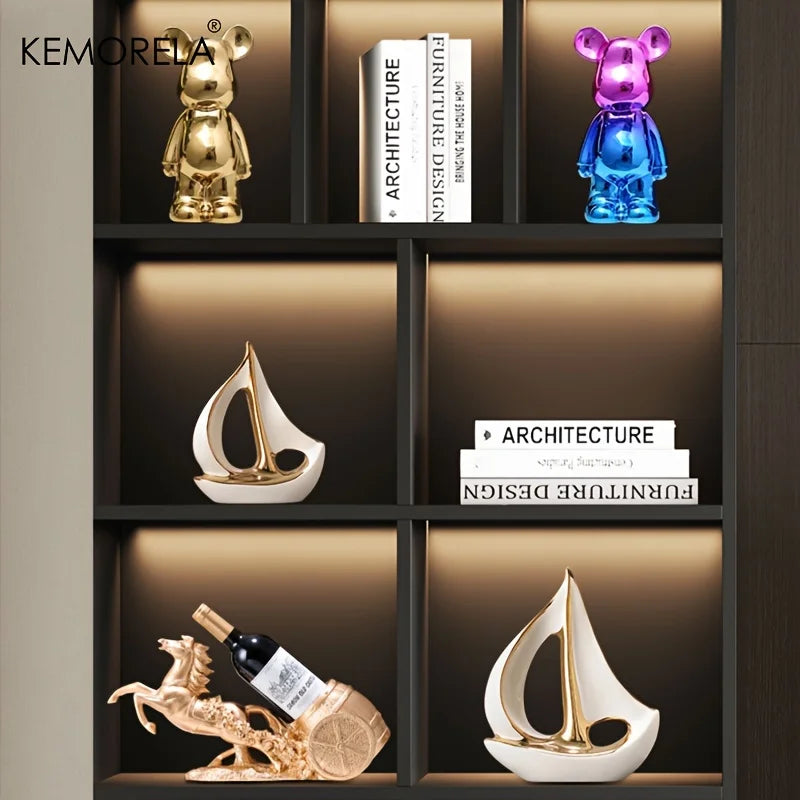 KEMORELA Ceramic Sailboat Sculpture – Post-Modern Home Décor Decorative Sculpture Axl