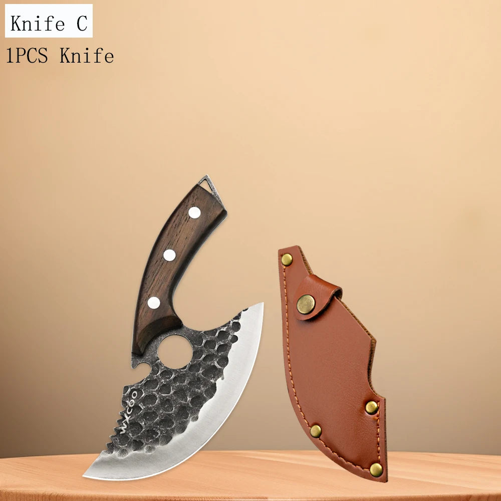 WXCOO High Carbon Forged Meat Cleaver & Chef Knife Set Kitchen Knife Set Axl Knife C