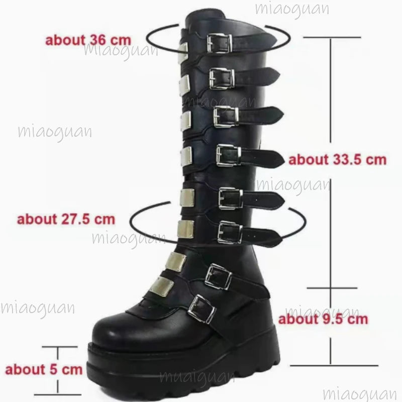 Women's Over-the-Knee Wedge Boots | Metal Buckle & Back Zipper Wedge Knee Boots Axl