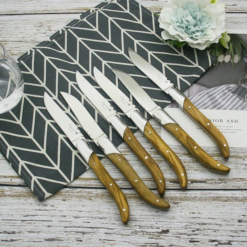 Laguiole-Style Steak Knife Set – Olive Wood Handle 8.25" Steak Knife Set Axl
