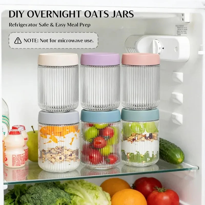 KEMORELA 6-Pack Ribbed Glass Mason Jars with Airtight Lids Glass Storage Jars Axl