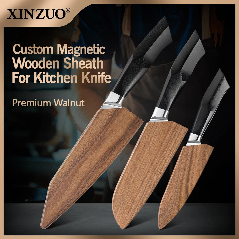 XINZUO Walnut Wood Knife Sheath – Chef, Santoku & More Wooden Knife Sheath Axl
