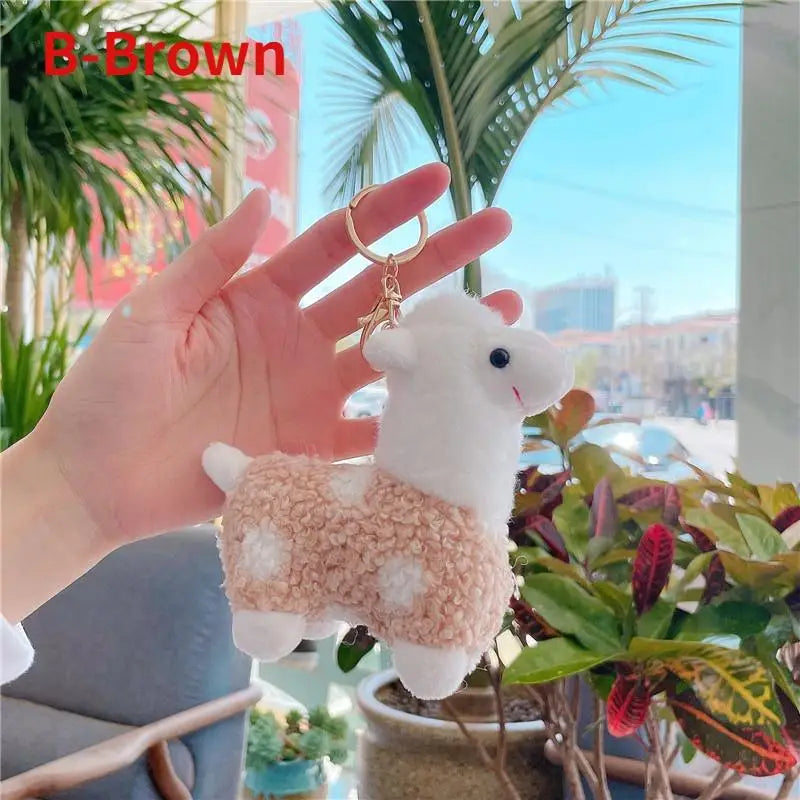 Soft Plush Alpaca Keychain – Cute Stuffed Animal Bag Charm Plush Keychain Charm Axl brown-b