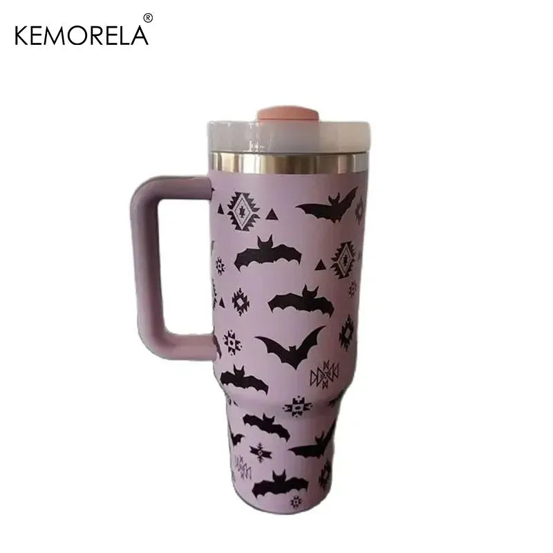 Halloween 40oz Stainless Steel Thermos | Lid, Handle & Straw Insulated Thermos Cup Axl B 1200ml