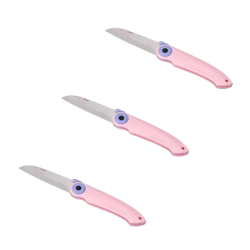 SHIBO Folding Pocket Knife – Stainless Steel Fruit & Meat Knife Folding Pocket Knife Axl 3pcs pink knife
