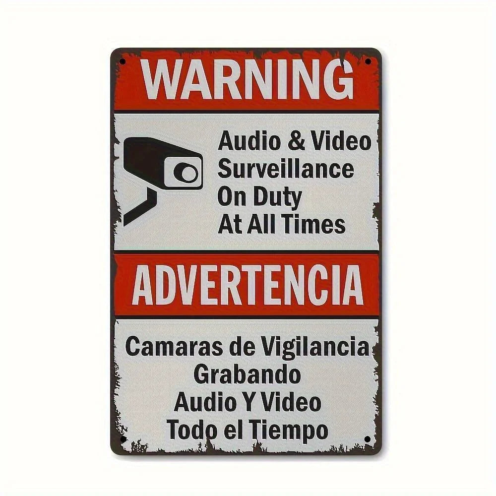 Vintage Bilingual Surveillance Metal Sign – Rustic Wall Decor Decorative Metal Sign Axl aluminum sign aluminum 40x30cm