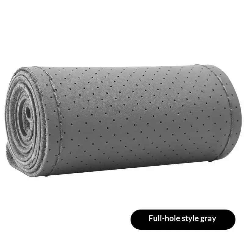Hand-Sewn Leather Steering Wheel Cover – 38cm Anti-Slip Steering Wheel Cover Axl Gray