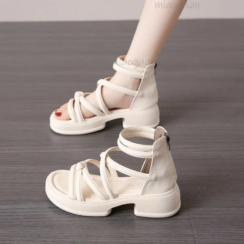 Women's Roman Wedge Sandals – Zip Open Toe 5cm Heel Wedge Sandals Axl