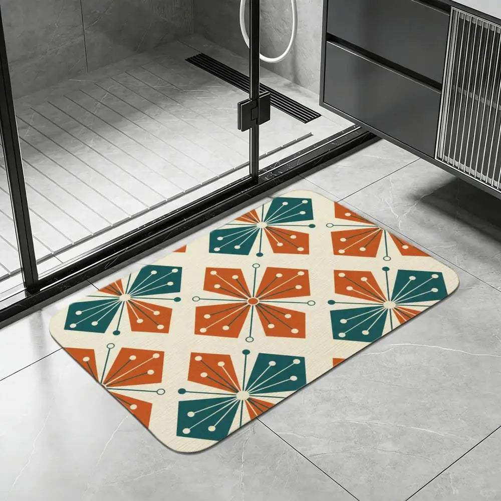 Mid Century Starburst Diatomite Bath Mat – Quick Dry & Non-Slip Diatomite Bath Mat Axl White9 40x60cm