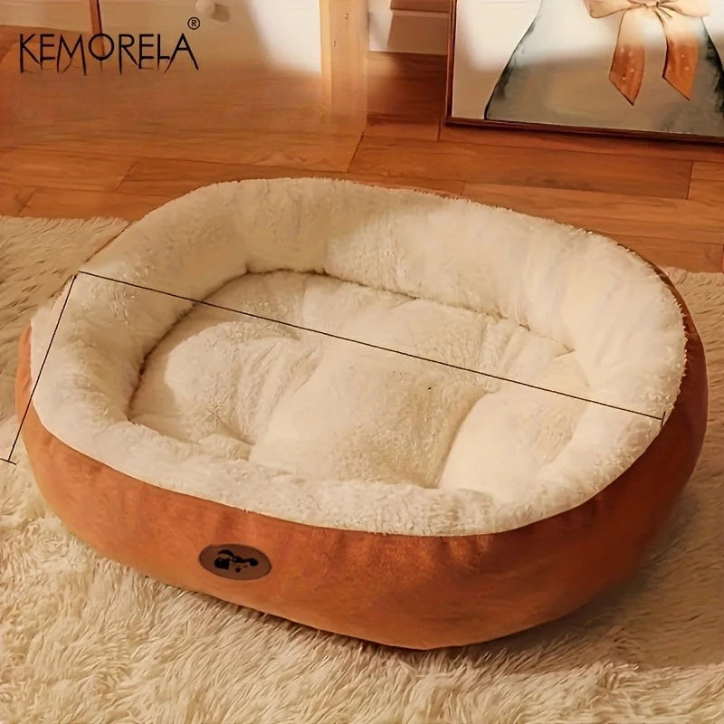 KEMORELA Cozy Oval Plush Pet Bed – Cats & Small Dogs Plush Pet Bed Axl Brown S