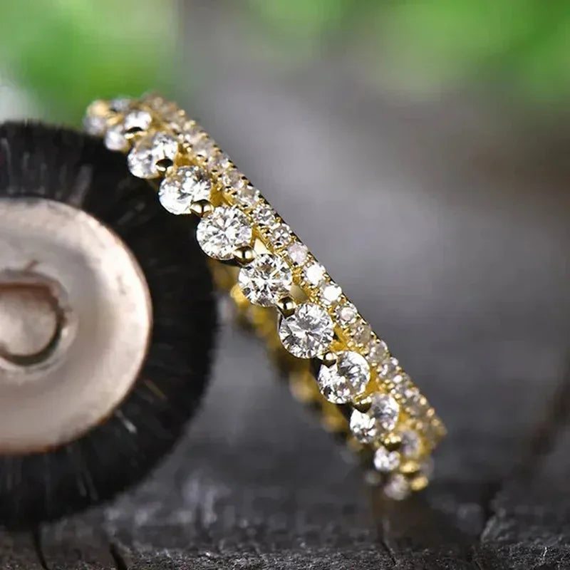 Huitan Gold CZ Wedding Band Ring – Sparkling Cubic Zirconia CZ Wedding Ring Axl