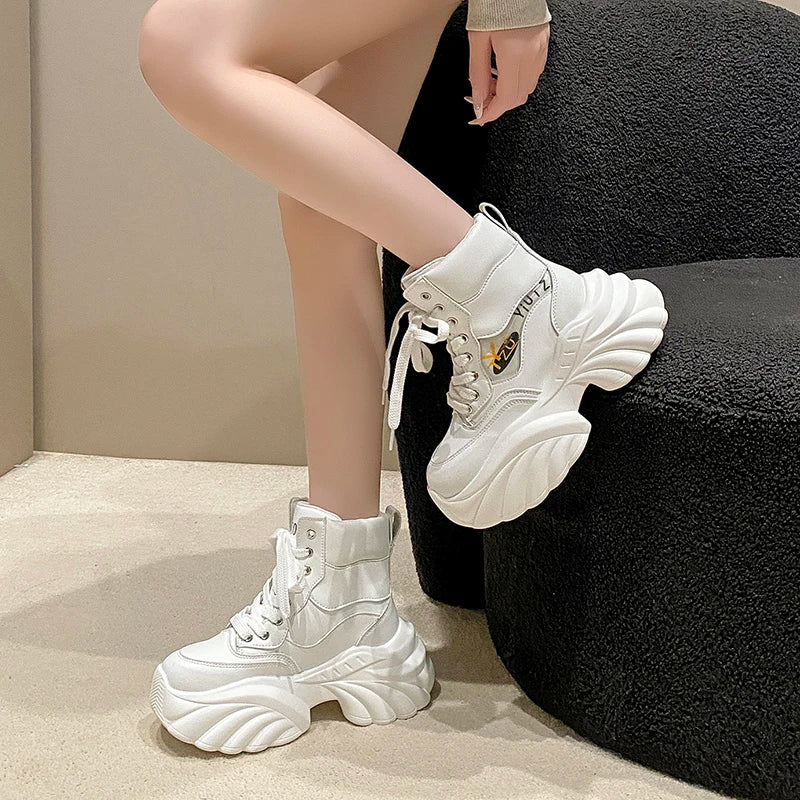 Women's Platform Wedge Ankle Boots – 8CM Lace-Up Style Platform Ankle Boots Axl