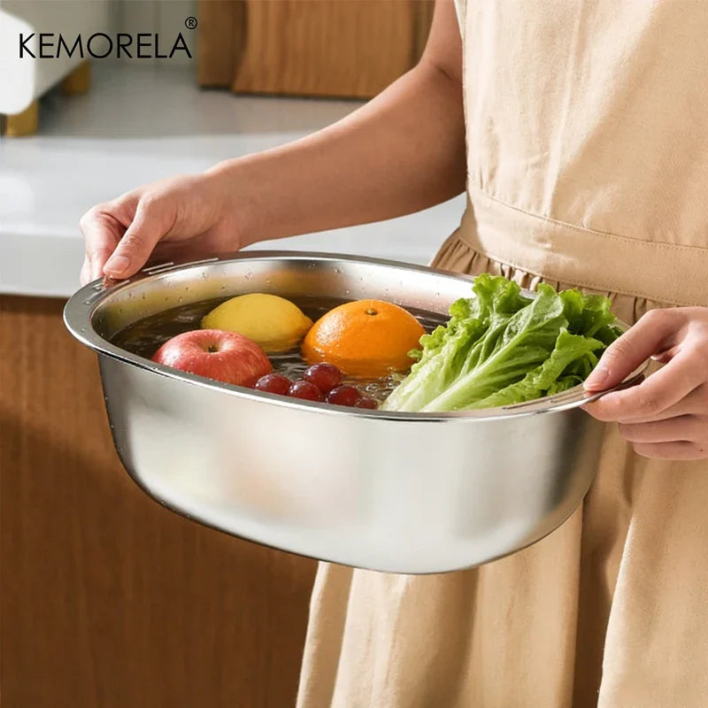 KEMORELA 304 Stainless Steel Rice Washing Basin & Colander Kitchen Colander Axl
