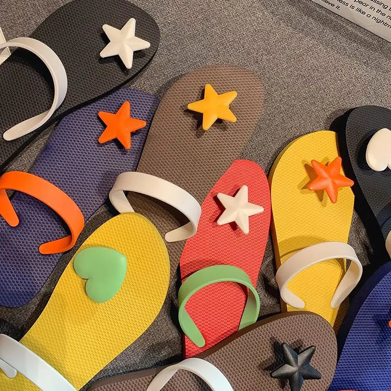 Women's Star Heart Flip Flops – Waterproof Non-Slip Beach Sandals Beach Flip Flops Axl