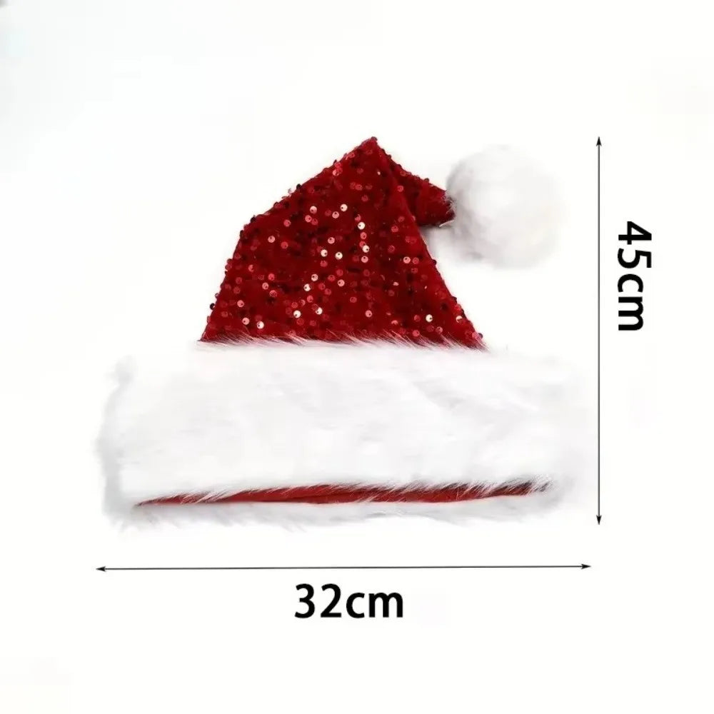 Red Glitter Sequin Santa Hat – Soft Velvet Unisex Xmas Cap Sequin Santa Hat Axl