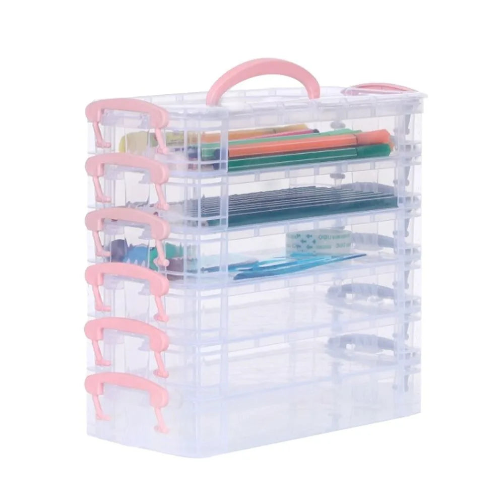 Multi-Layer Stackable Transparent Pencil Case | Art Pen Organizer Stackable Pencil Case Axl Pink 6 Layer