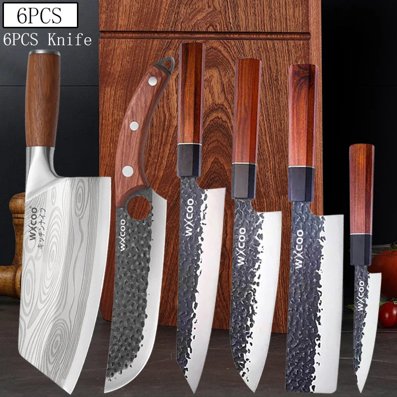 WXCOO Japanese Chef Knife – Forged Stainless Steel Santoku Set Kitchen Knife Set Axl 6PCS
