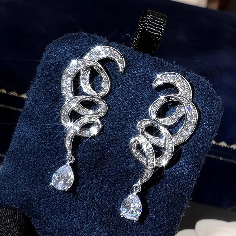 Huitan Ribbon Drop Earrings | Cubic Zirconia Pendant Jewelry Drop Earrings Axl E3393 as pictures