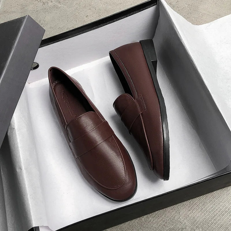 Women's Vintage British Loafers – Slip-On Flat Casual Shoes Women's Flat Loafers Axl dark brown 36