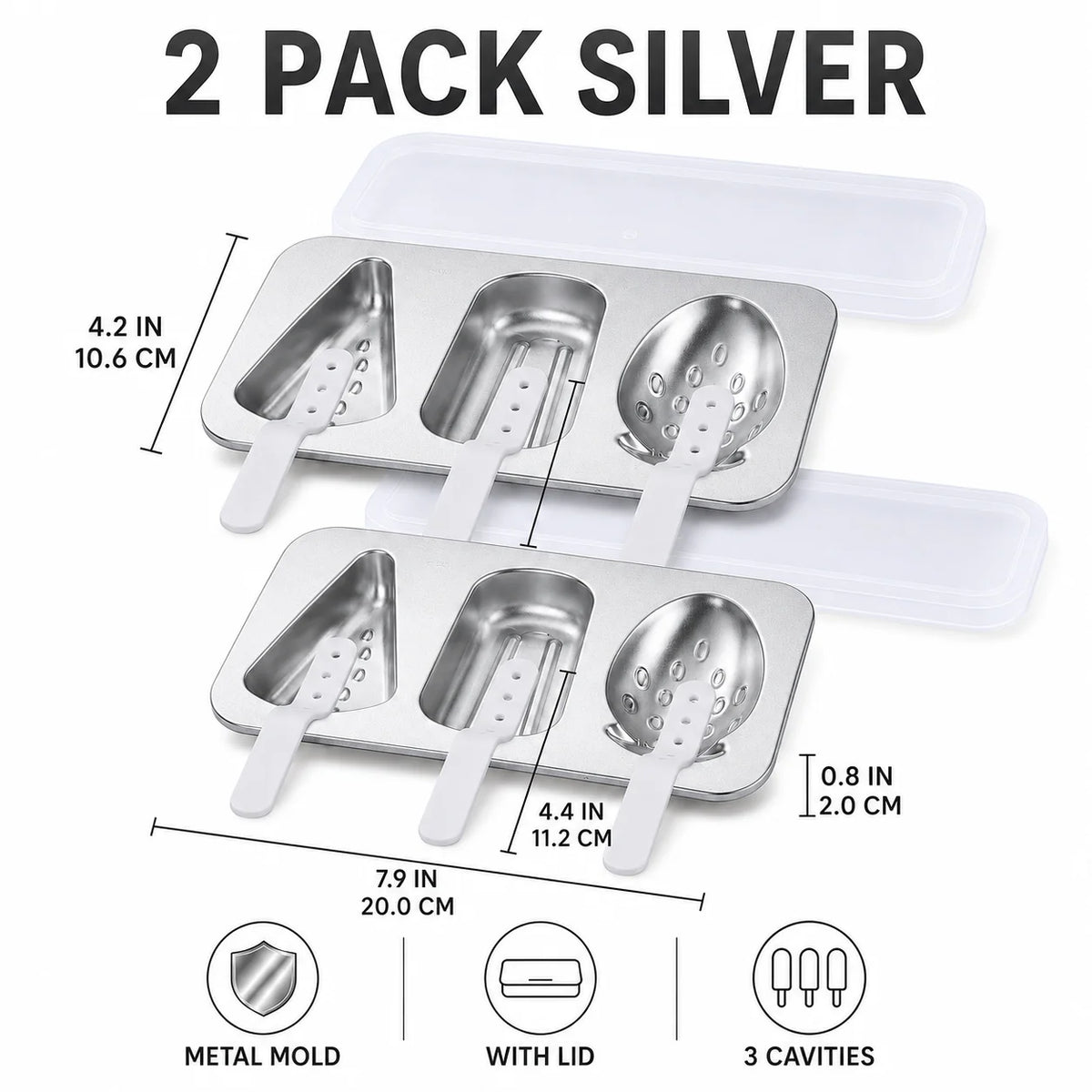 Stainless Steel Popsicle Molds – DIY Ice Cream Maker with Lids Popsicle Mold Set Axl 2 Pack Silver