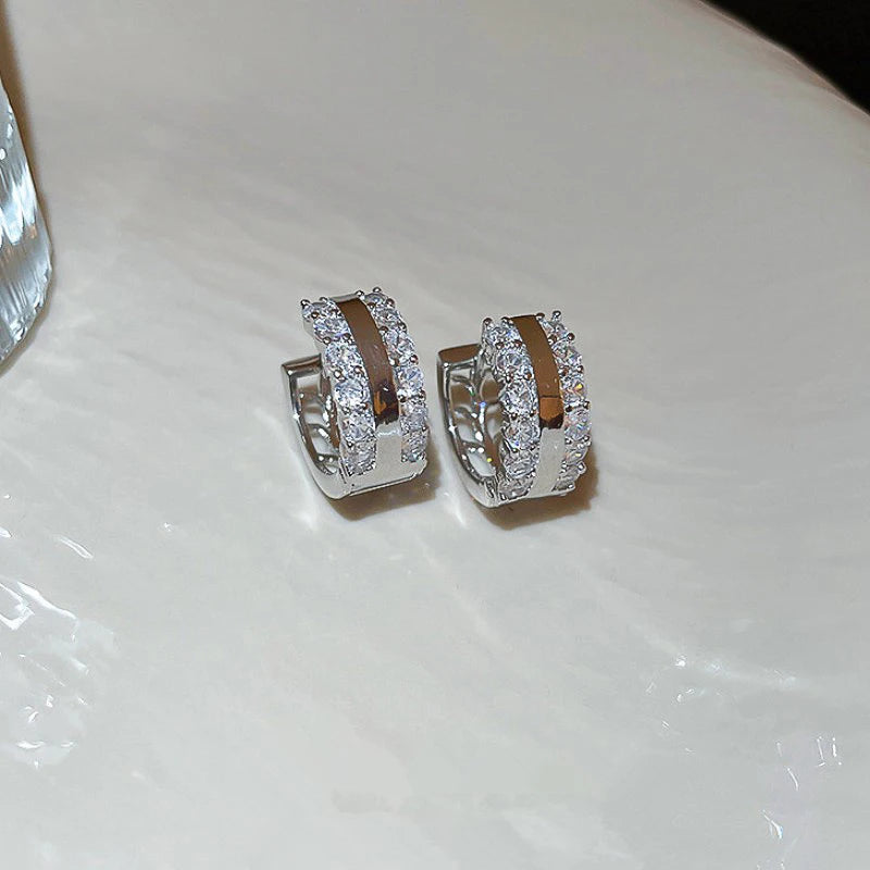 Huitan Silver Hoop Earrings with Cubic Zirconia | Women's Fashion Hoop Earrings Axl