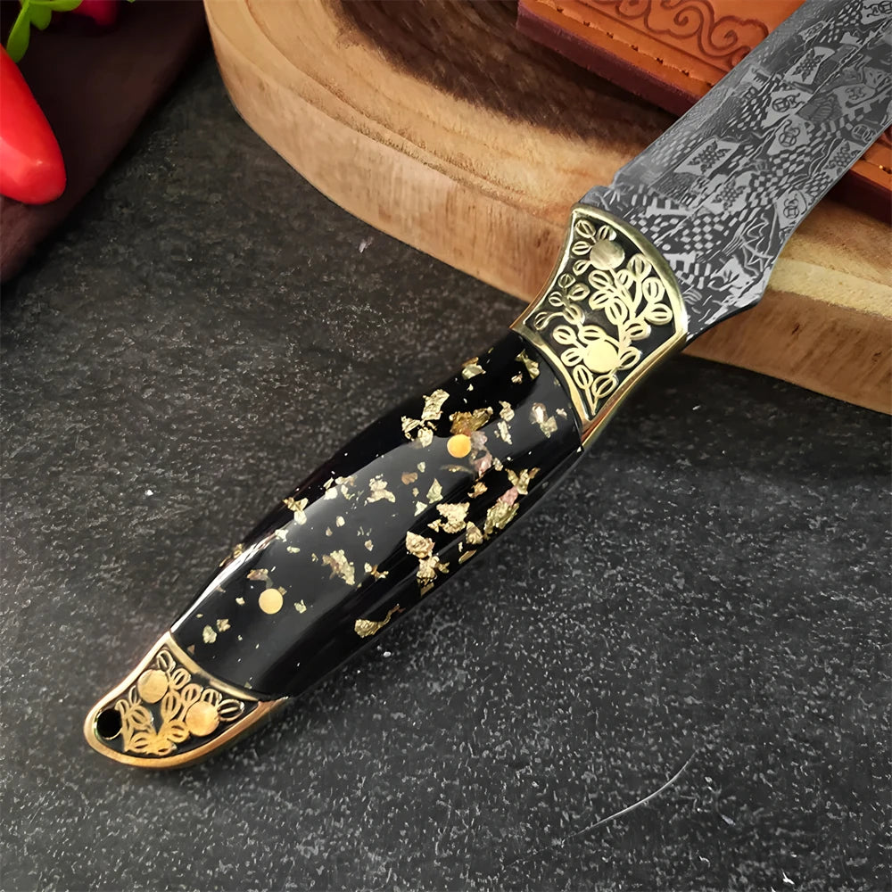 Damascus Steel Kitchen Knife – Full Tang Handmade Forged Blade Damascus Kitchen Knife Axl